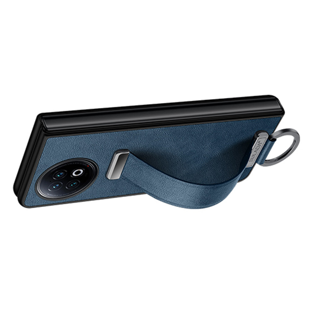 Uniqkart Fashion Series for vivo X Fold Wristband Kickstand Phone Case PU Leather+PC Anti-Scratch Cover - Blue