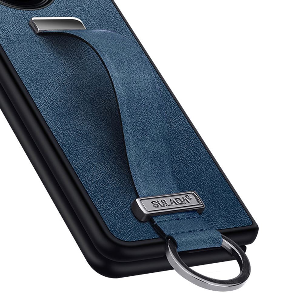 Uniqkart Fashion Series for vivo X Fold Wristband Kickstand Phone Case PU Leather+PC Anti-Scratch Cover - Blue