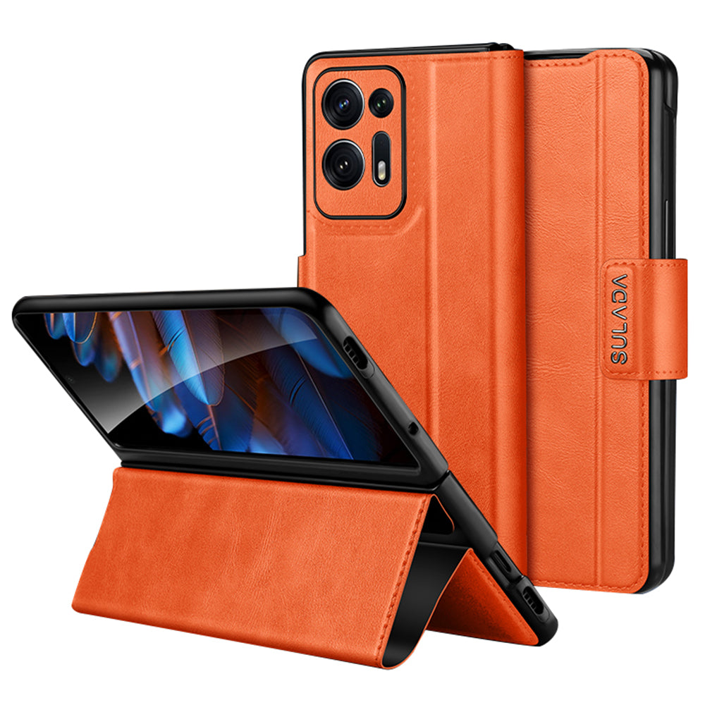 Uniqkart For Oppo Find N2 5G PU Leather+Hard PC Phone Case Stand Shockproof Cover - Orange
