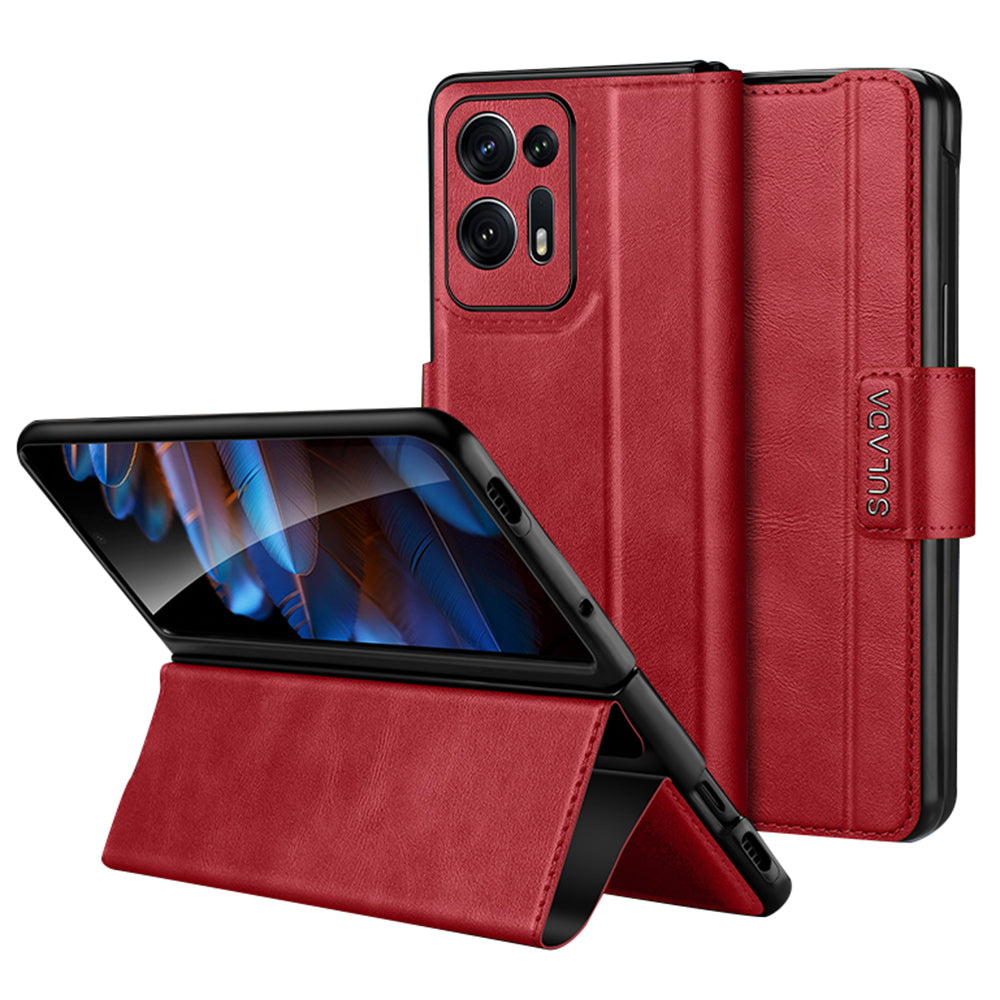 SULADA For Oppo Find N2 5G PU Leather+Hard PC Phone Case Stand Shockproof Cover - Red