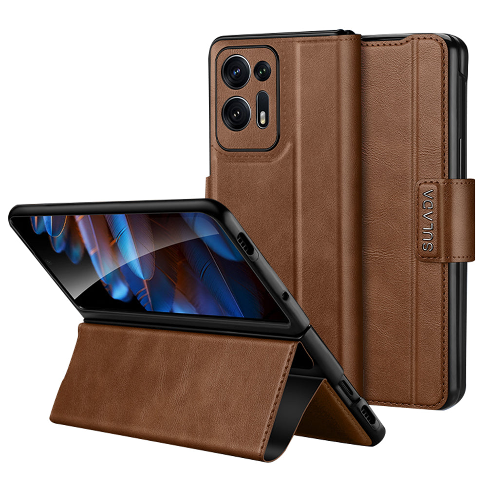 Uniqkart For Oppo Find N2 5G PU Leather+Hard PC Phone Case Stand Shockproof Cover - Brown