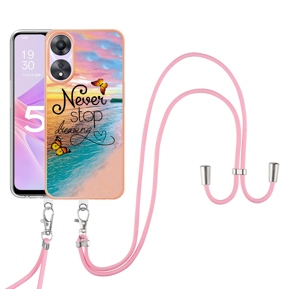 YB IMD Series-4 for Oppo A78 5G / A58 5G Electroplating TPU Cover IMD Marble Flower Pattern Phone Case with Lanyard - Never Stop Dreaming