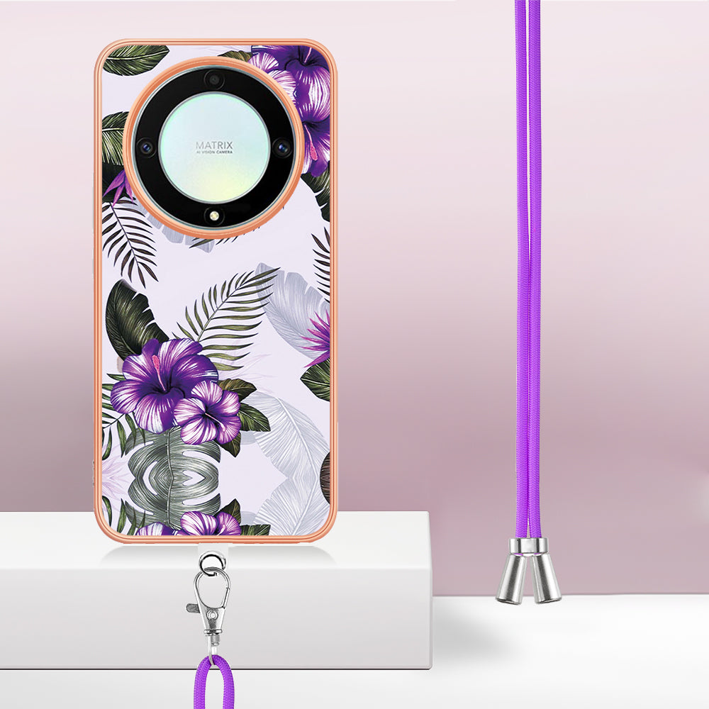 YB IMD Series-4 TPU Protective Cover for Honor X9a 5G / Magic5 Lite 5G / X40 5G , IMD Marble Flower Pattern IMD Electroplating Phone Case  - Purple Flowers
