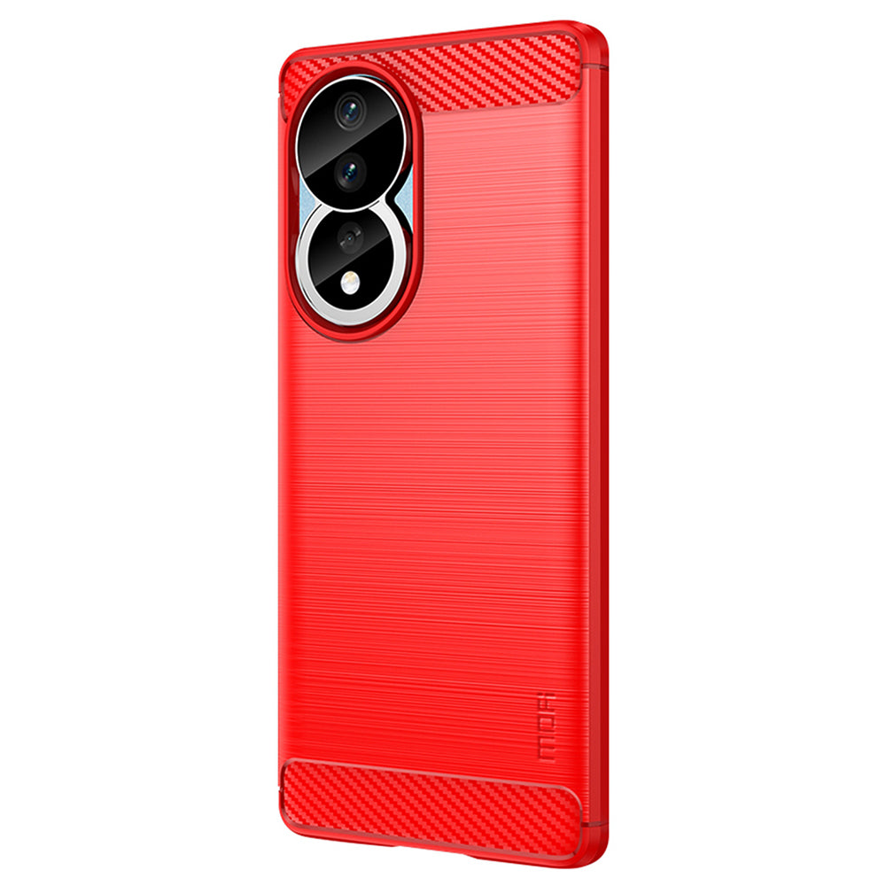 Uniqkart TPU Series-1 for Honor 90 Carbon Fiber Soft TPU Case Anti-scratch Brushed Phone Cover - Red