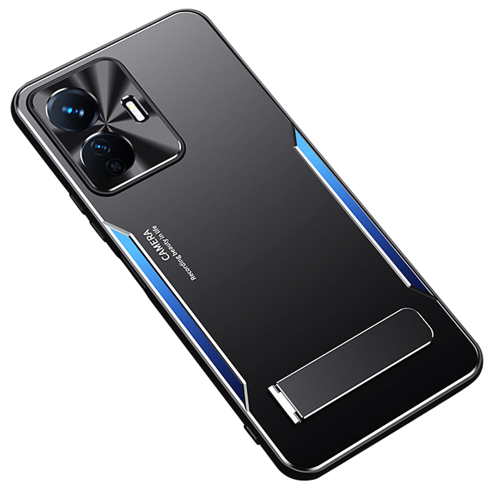Kickstand Phone Cover for vivo Y77e 5G TPU+Aluminium Alloy Anti-drop Back Case - Blue