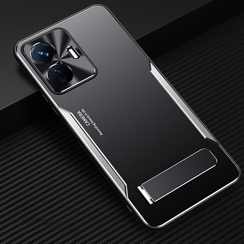 Kickstand Phone Cover for vivo Y77e 5G TPU+Aluminium Alloy Anti-drop Back Case - Silver
