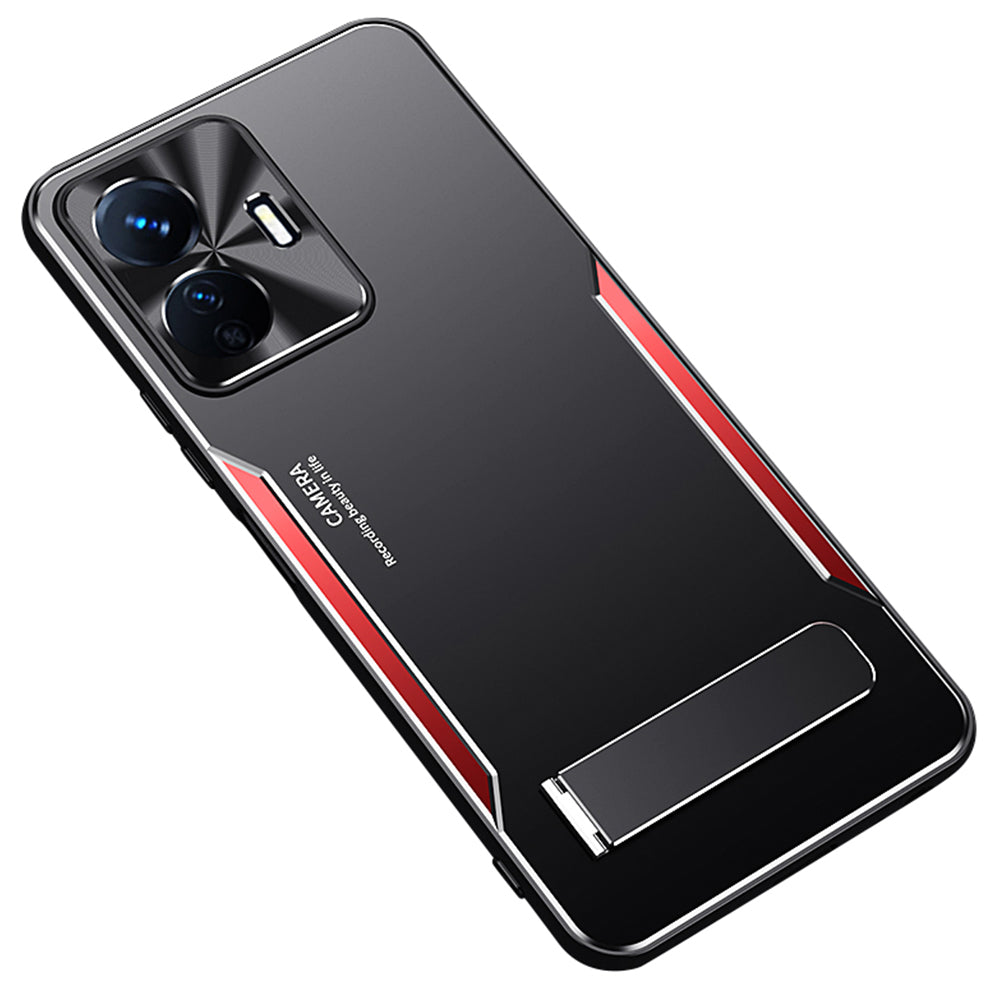 Kickstand Phone Cover for vivo Y77e 5G TPU+Aluminium Alloy Anti-drop Back Case - Red