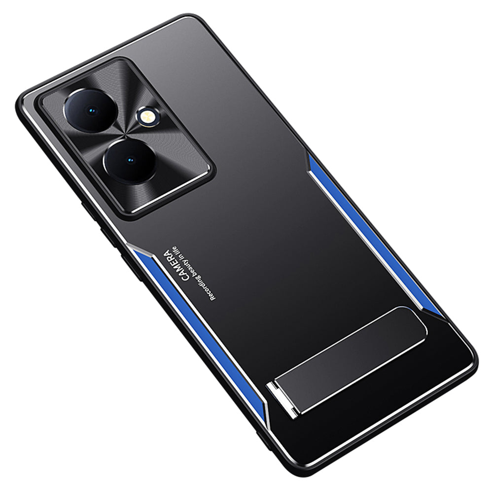 Kickstand Cover for vivo Y78+ 5G TPU+Aluminium Alloy Drop-proof Phone Case - Blue