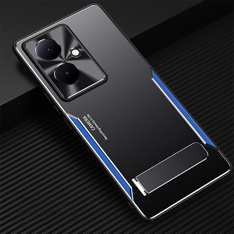 Kickstand Cover for vivo Y78+ 5G TPU+Aluminium Alloy Drop-proof Phone Case - Blue