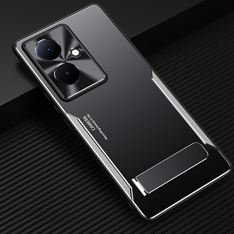 Kickstand Cover for vivo Y78+ 5G TPU+Aluminium Alloy Drop-proof Phone Case - Silver