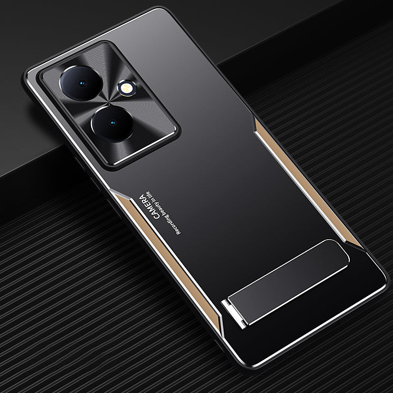 Kickstand Cover for vivo Y78+ 5G TPU+Aluminium Alloy Drop-proof Phone Case - Gold