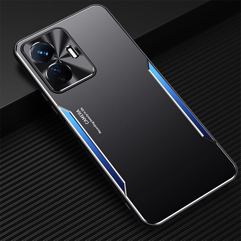 Uniqkart for vivo Y77e 5G Aluminium Alloy+TPU Phone Case Anti-drop Mobile Phone Shell - Blue