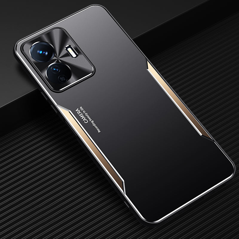 Uniqkart for vivo Y77e 5G Aluminium Alloy+TPU Phone Case Anti-drop Mobile Phone Shell - Gold