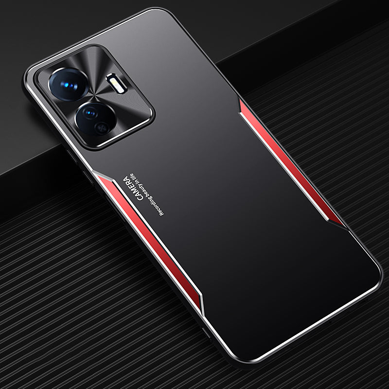 Uniqkart for vivo Y77e 5G Aluminium Alloy+TPU Phone Case Anti-drop Mobile Phone Shell - Red