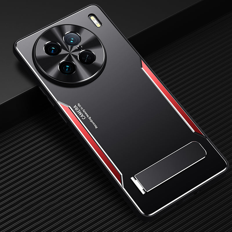 Uniqkart for vivo X90 Pro 5G TPU+Aluminium Alloy Shockproof Case Kickstand Phone Cover - Red