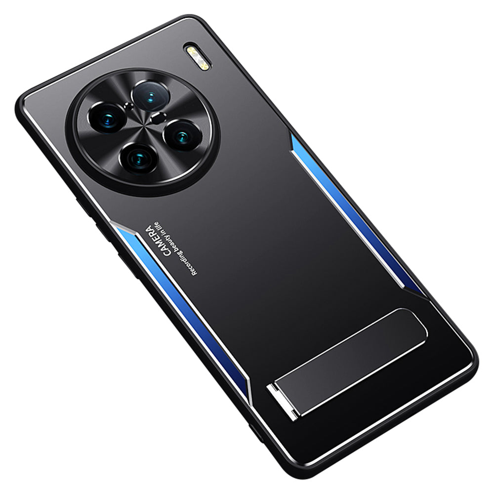 Anti-scratch Phone Cover for vivo X90 Pro+ 5G TPU+Aluminium Alloy Kickstand Case - Blue