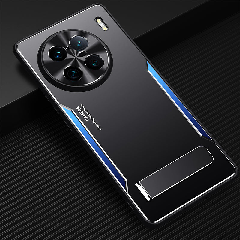 Anti-scratch Phone Cover for vivo X90 Pro+ 5G TPU+Aluminium Alloy Kickstand Case - Blue