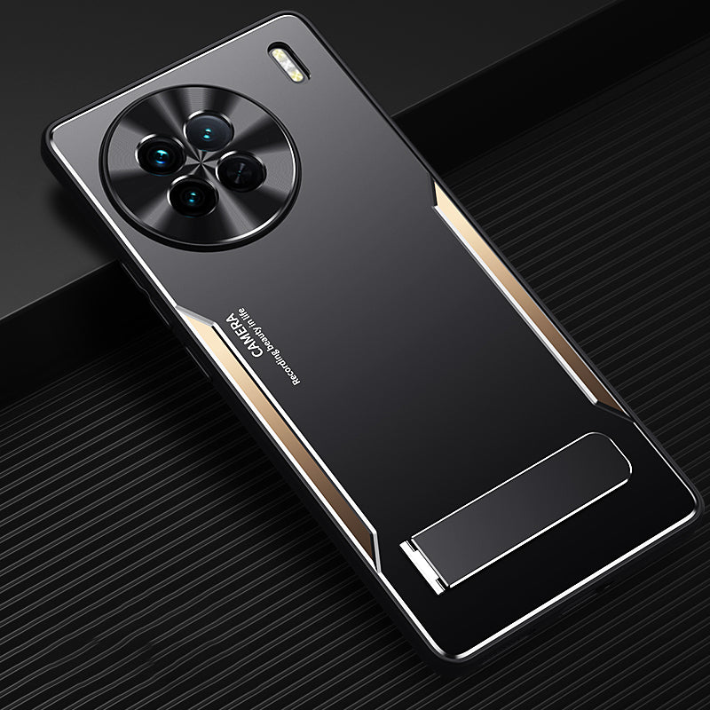 Anti-drop Cover for vivo X90 5G TPU+Aluminium Alloy Kickstand Phone Case - Gold
