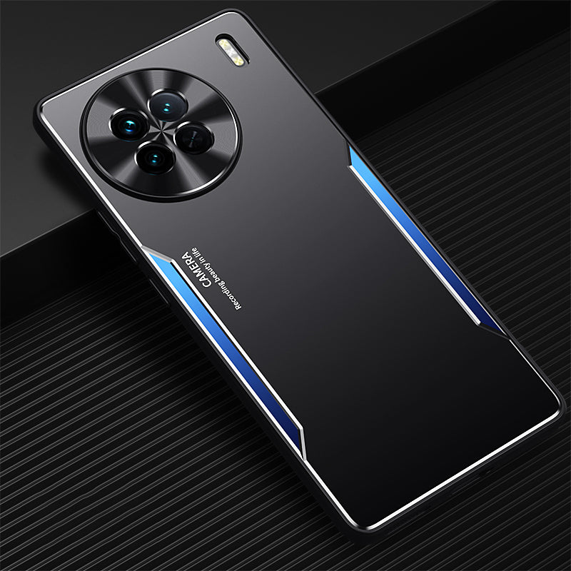 Mobile Phone Case for vivo X90 5G Aluminium Alloy+TPU Back Cover Drop Protection Shell - Blue