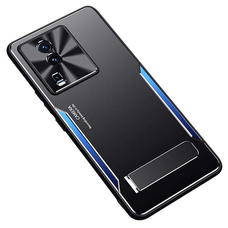 Uniqkart for vivo iQOO Neo7 5G Kickstand Phone Cover TPU + Aluminum Alloy Anti-Fingerprint Phone Case - Blue