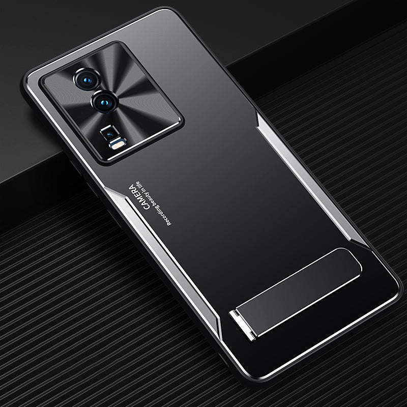 Uniqkart for vivo iQOO Neo7 5G Kickstand Phone Cover TPU + Aluminum Alloy Anti-Fingerprint Phone Case - Silver