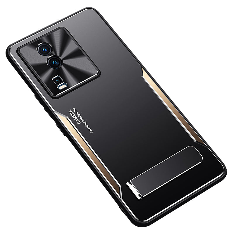 Uniqkart for vivo iQOO Neo7 5G Kickstand Phone Cover TPU + Aluminum Alloy Anti-Fingerprint Phone Case - Gold