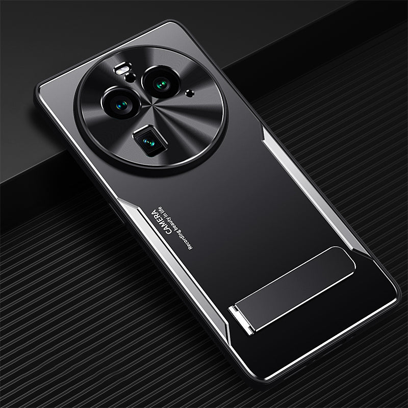 Uniqkart for Oppo Find X6 Pro Kickstand Phone Case TPU + Aluminum Alloy Anti-Fall Phone Cover - Silver