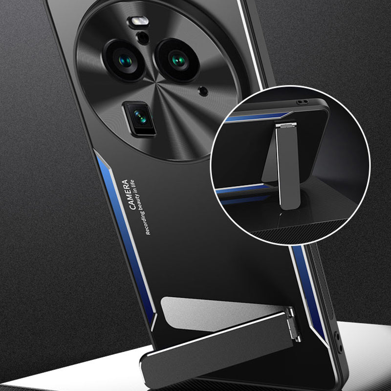 Uniqkart for Oppo Find X6 Pro Kickstand Phone Case TPU + Aluminum Alloy Anti-Fall Phone Cover - Silver