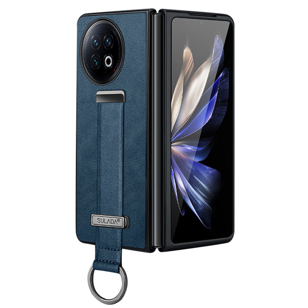 Uniqkart Fashion Series for vivo X Fold2 Leather Coated PC Cover Wristband Kickstand Folding Phone Case - Blue