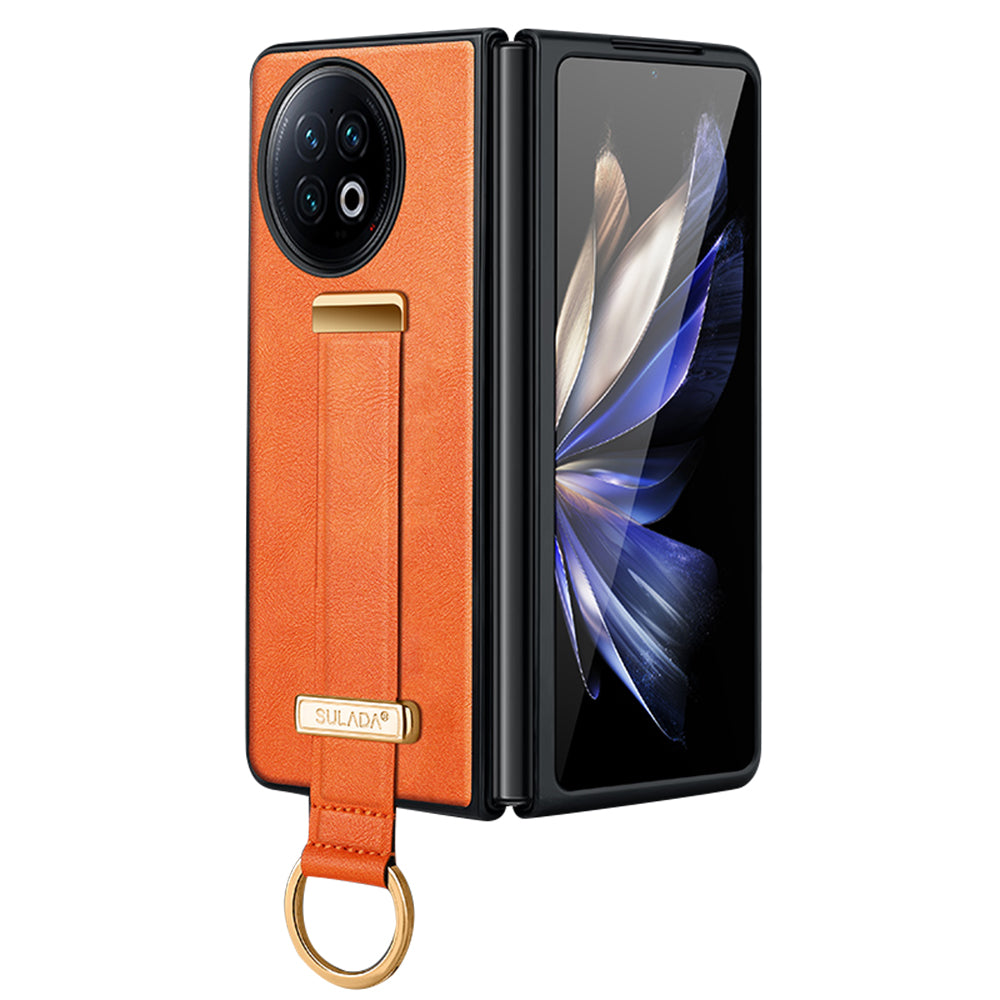 Uniqkart Fashion Series for vivo X Fold2 Leather Coated PC Cover Wristband Kickstand Folding Phone Case - Orange