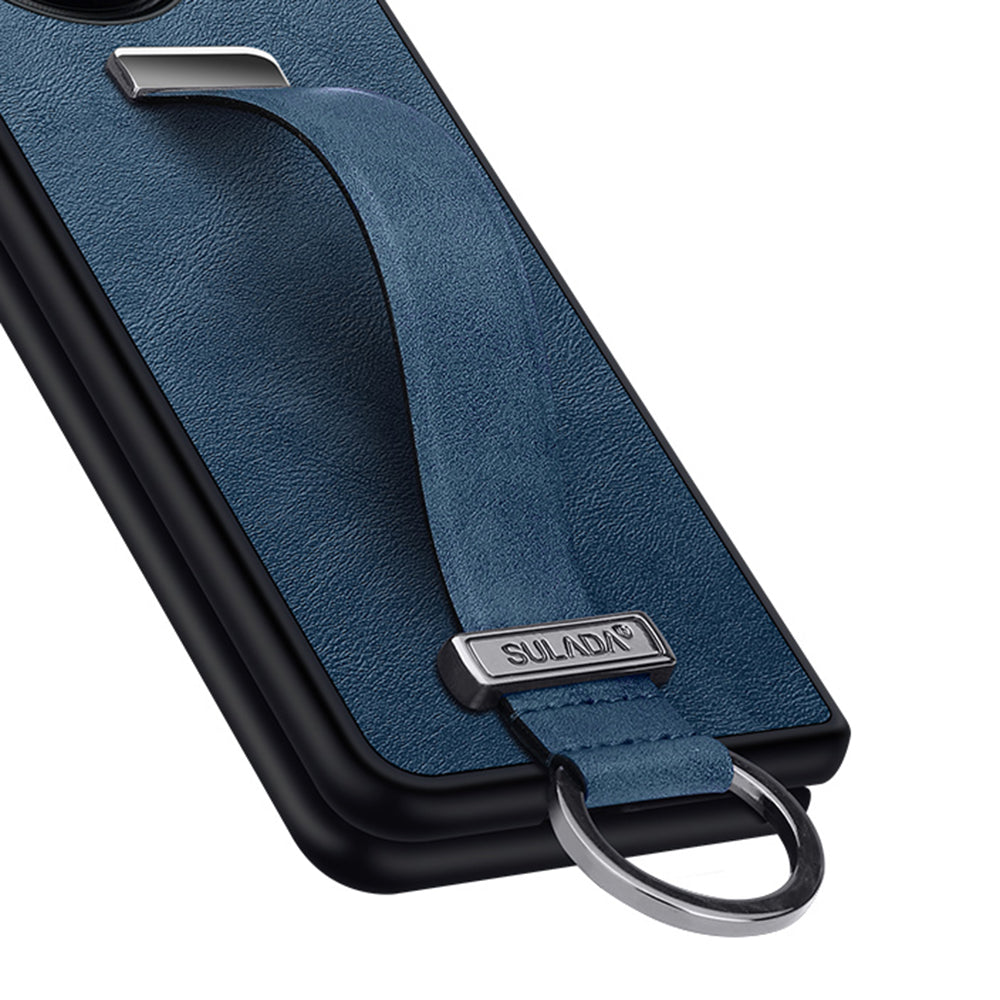 Uniqkart Fashion Series for vivo X Fold2 Leather Coated PC Cover Wristband Kickstand Folding Phone Case - Black