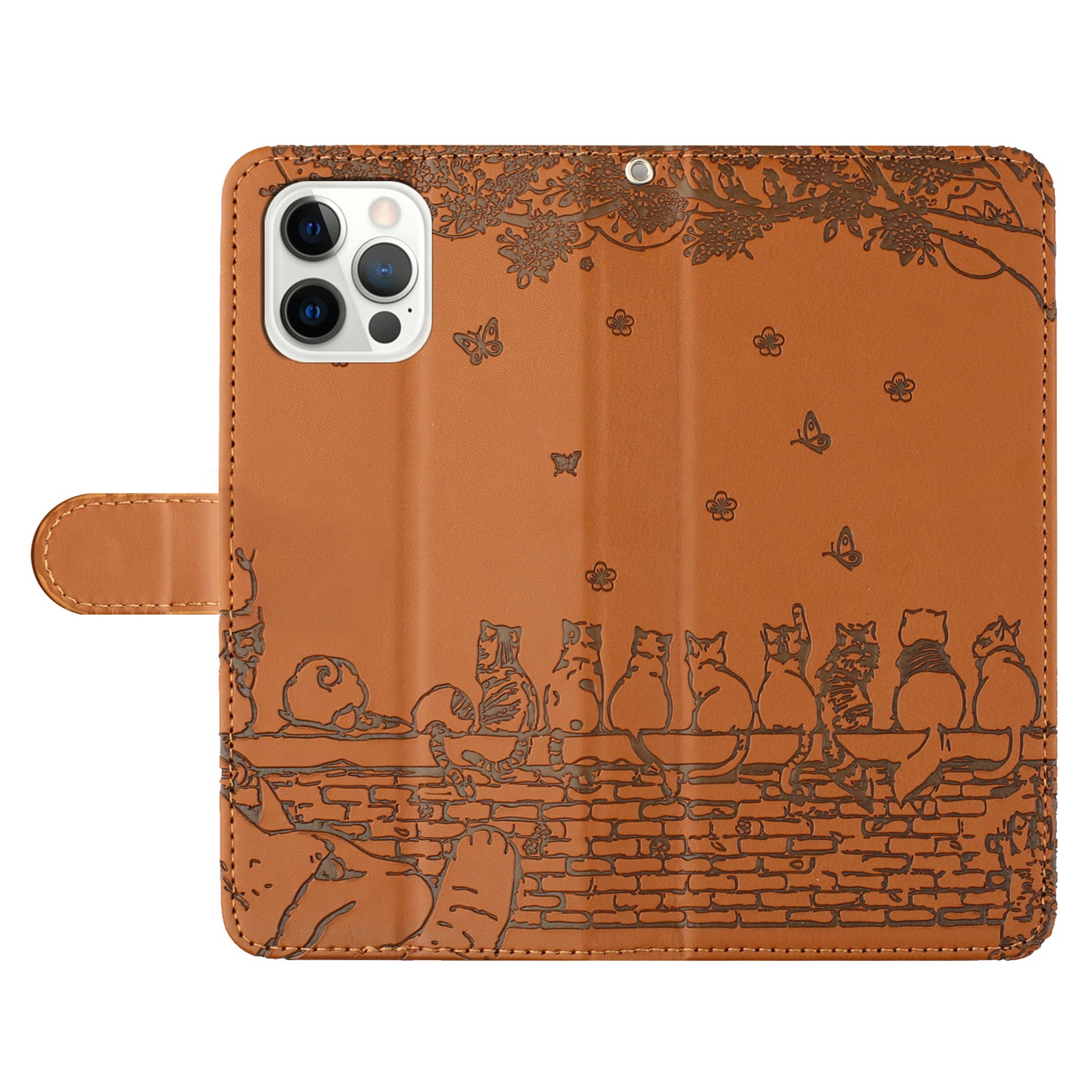 Wallet Phone Case for iPhone 14 Pro , Stand PU Leather Wall Cats Imprinted Cover with Strap - Brown