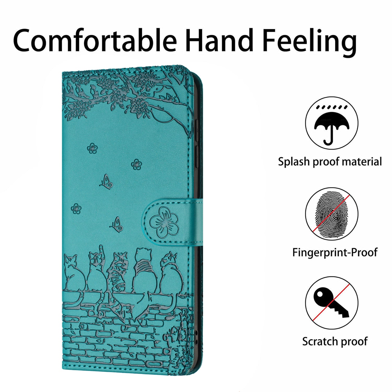 Wallet Phone Case for iPhone 14 Pro , Stand PU Leather Wall Cats Imprinted Cover with Strap - Blue