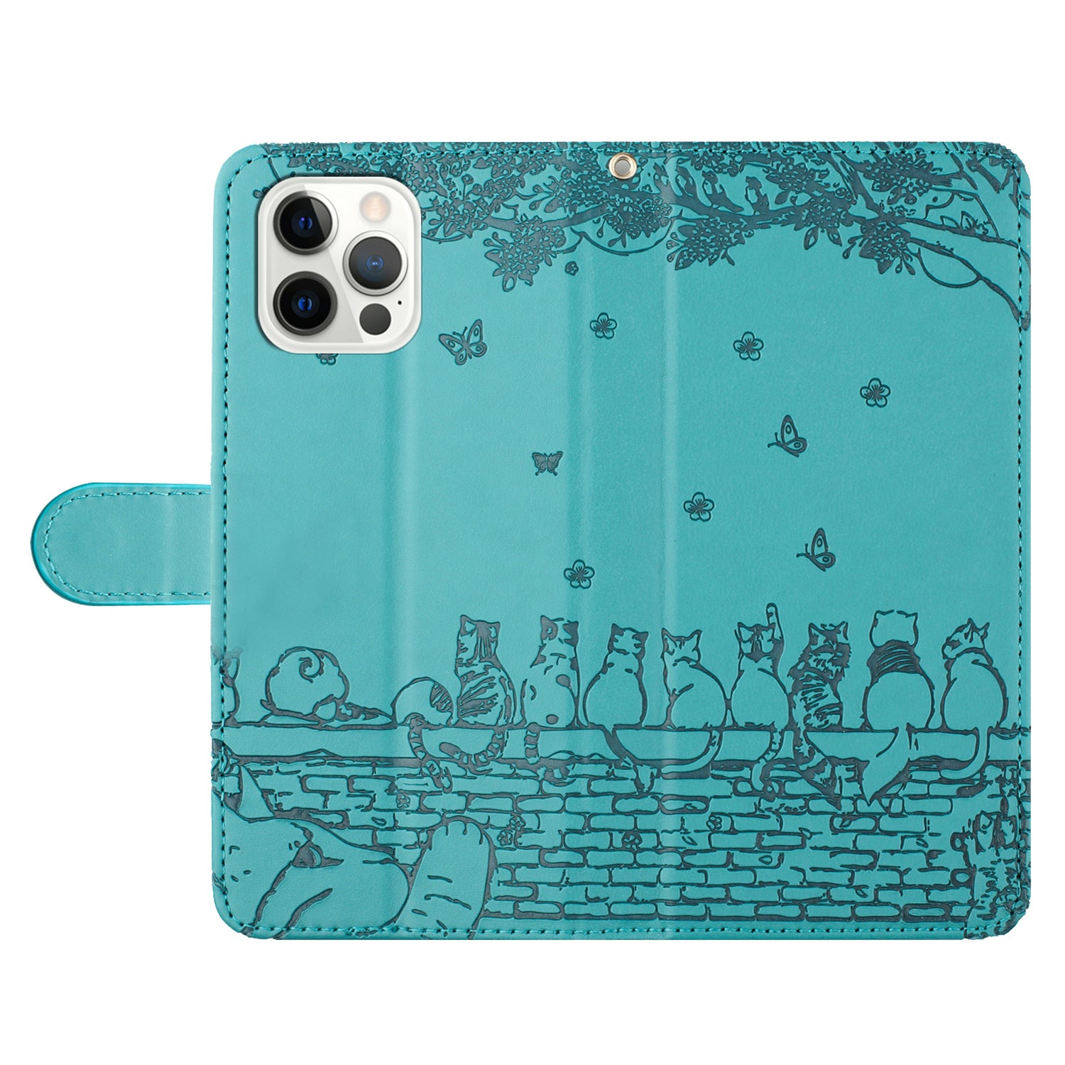 Wallet Phone Case for iPhone 14 Pro , Stand PU Leather Wall Cats Imprinted Cover with Strap - Blue