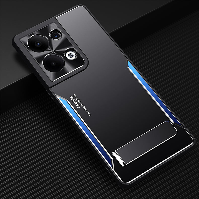 Smartphone Cover for Oppo Reno9 Pro+ 5G , Cell Phone Shell Kickstand TPU+Aluminium Alloy Phone Case - Blue