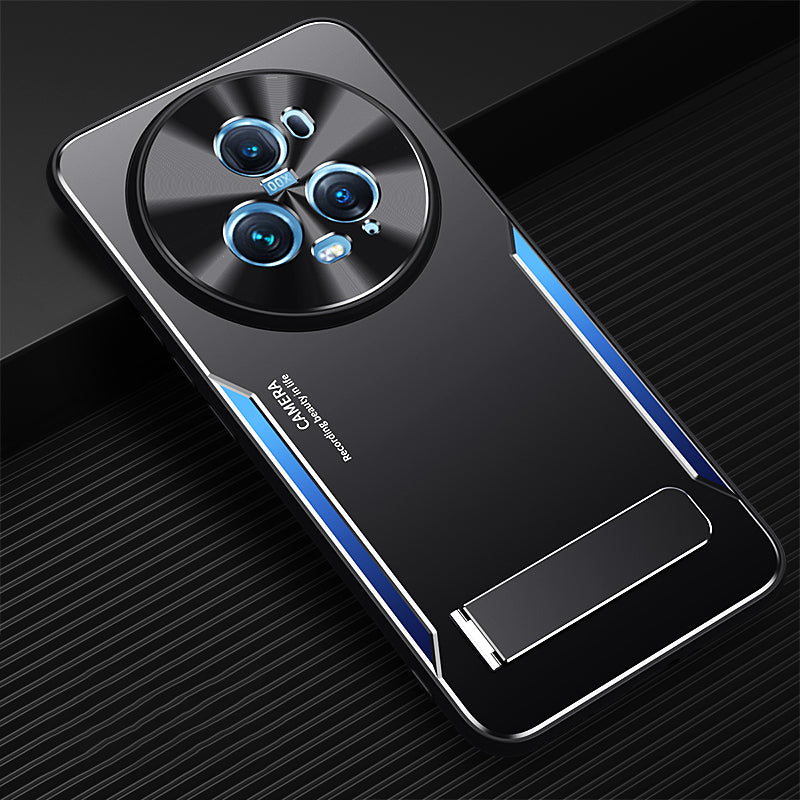 Uniqkart for Honor Magic5 Pro Shockproof Phone Cover Kickstand TPU+Aluminium Alloy Cell Phone Shell Case - Blue