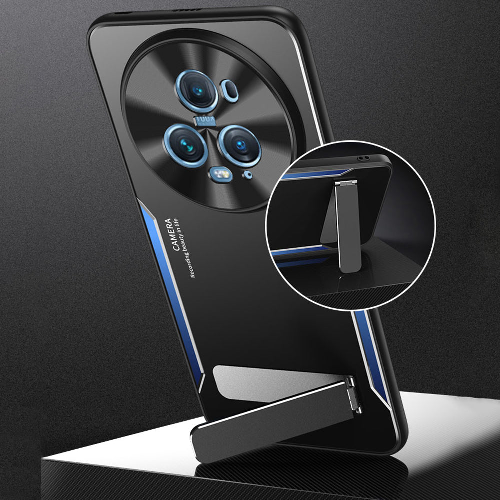 Uniqkart for Honor Magic5 Pro Shockproof Phone Cover Kickstand TPU+Aluminium Alloy Cell Phone Shell Case - Blue