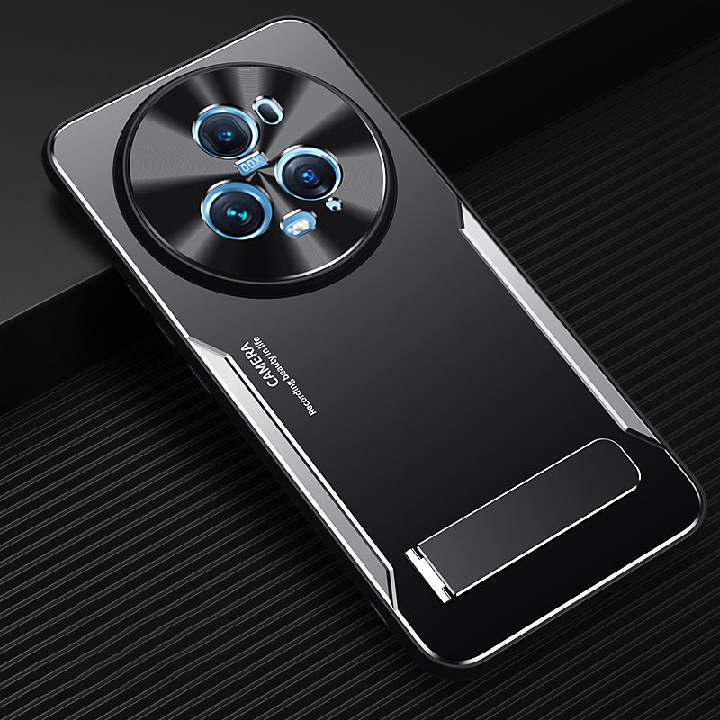 Uniqkart for Honor Magic5 Pro Shockproof Phone Cover Kickstand TPU+Aluminium Alloy Cell Phone Shell Case - Silver