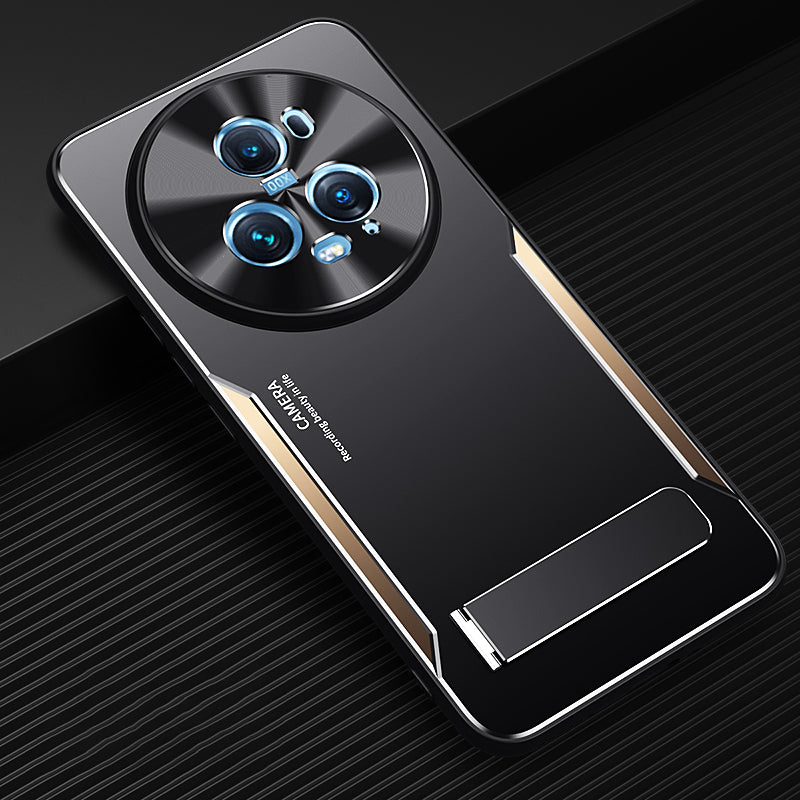 Uniqkart for Honor Magic5 Pro Shockproof Phone Cover Kickstand TPU+Aluminium Alloy Cell Phone Shell Case - Gold