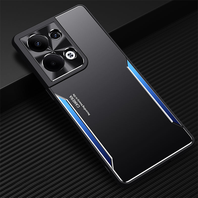 Uniqkart for Oppo Reno9 Pro+ 5G Drop Protection Aluminum Alloy + TPU Phone Cover Slim-fit Mobile Phone Case - Blue