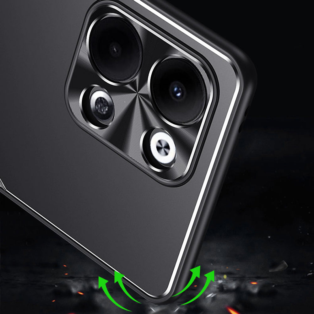Uniqkart for Oppo Reno9 Pro 5G Anti-Fingerprint Cell Phone Shell TPU+Aluminium Alloy Cover Kickstand Case - Silver