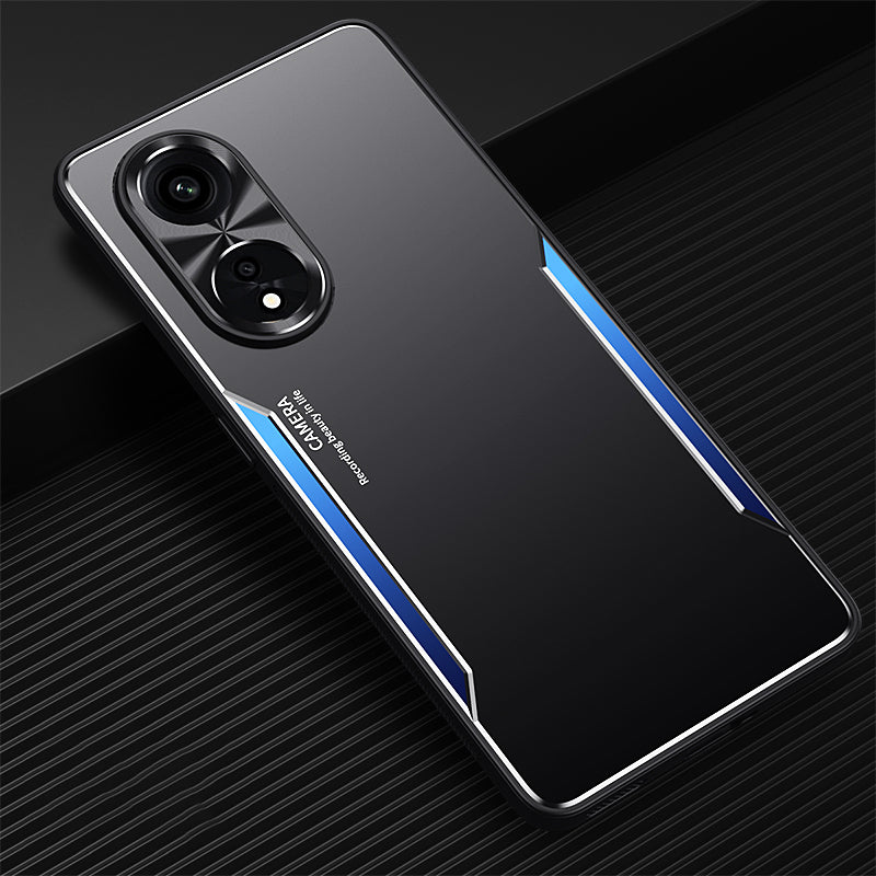 Uniqkart for Oppo A1 Pro 5G / A98 5G / Reno8 T 5G Raised Edge Protection Phone Case Aluminum Alloy + TPU Mobile Phone Cover - Blue
