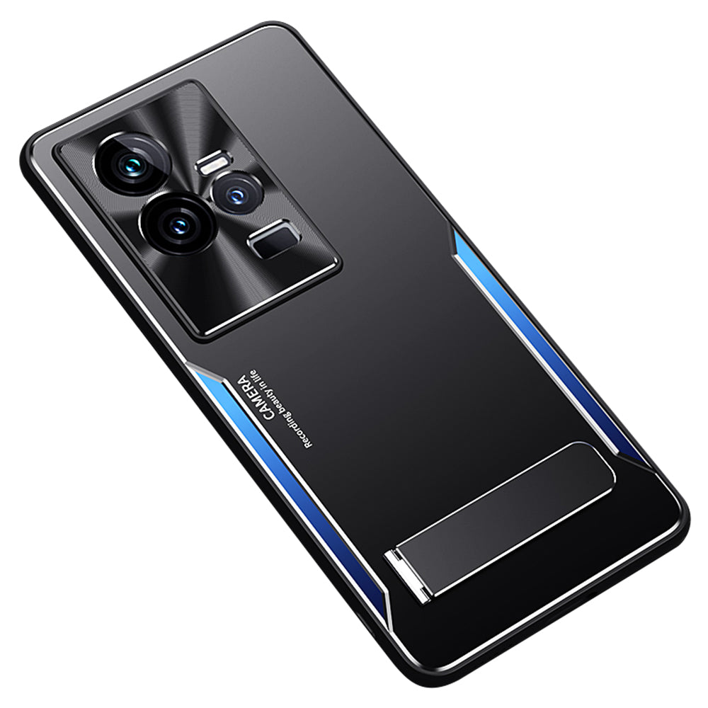 Uniqkart for vivo iQOO 11 5G TPU+Aluminium Alloy Cell Phone Shell Cover Kickstand Anti-Scratch Phone Case - Blue
