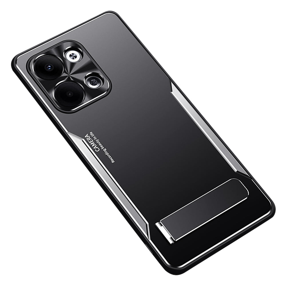 Uniqkart for Oppo Reno9 5G Aluminium Alloy+TPU Cell Phone Cover Anti-Scratch Kickstand Phone Case - Silver