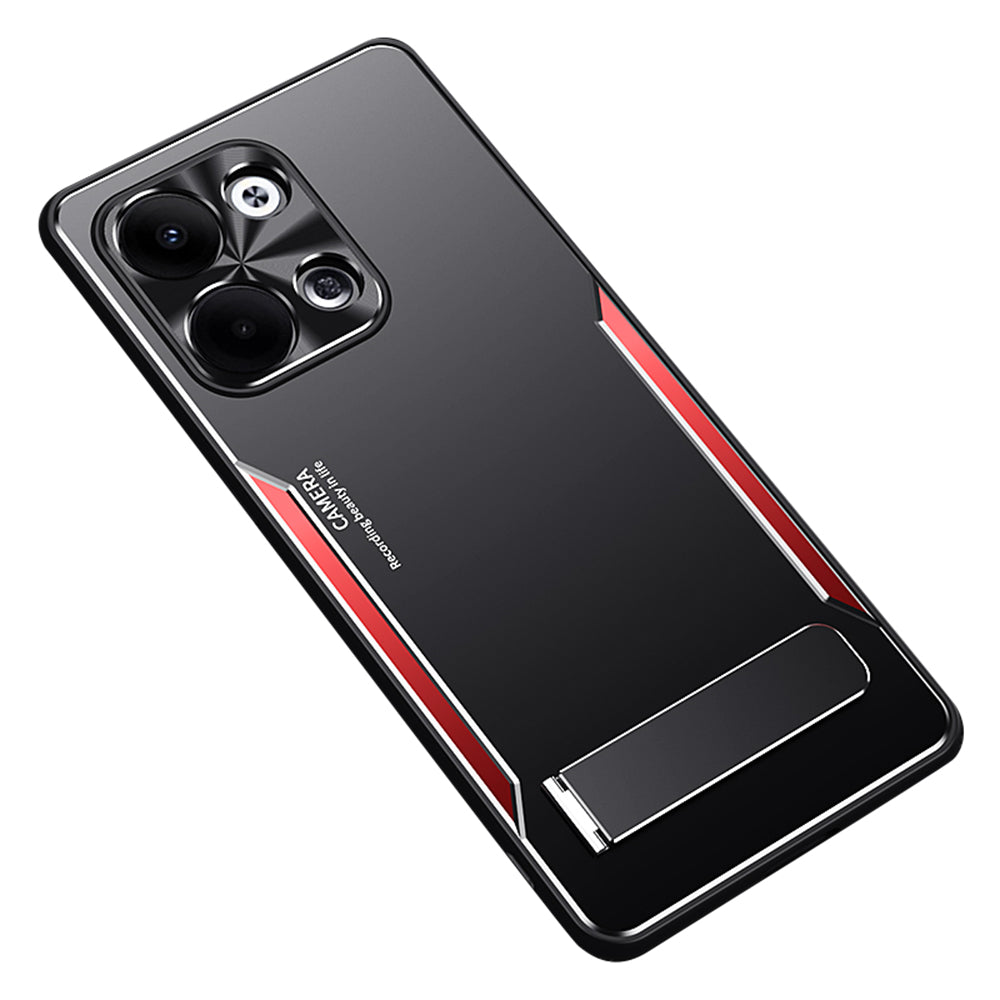 Uniqkart for Oppo Reno9 5G Aluminium Alloy+TPU Cell Phone Cover Anti-Scratch Kickstand Phone Case - Red