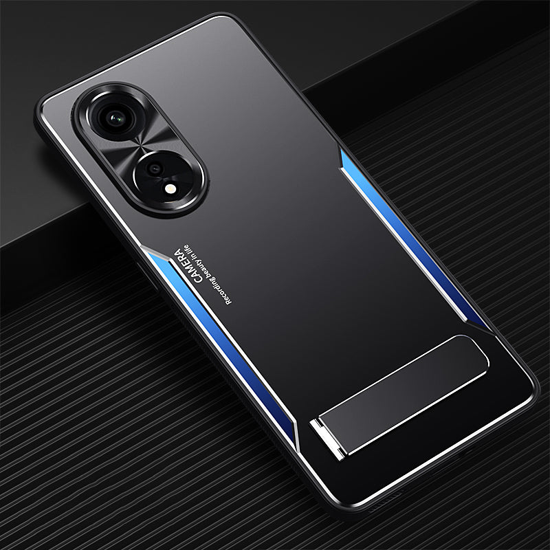 Uniqkart for Oppo A1 Pro 5G / Reno8 T 5G / A98 5G Shockproof Phone Case TPU+Aluminium Alloy Smartphone Cover with Kickstand - Blue