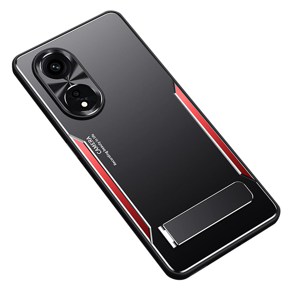 Uniqkart for Oppo A1 Pro 5G / Reno8 T 5G / A98 5G Shockproof Phone Case TPU+Aluminium Alloy Smartphone Cover with Kickstand - Red