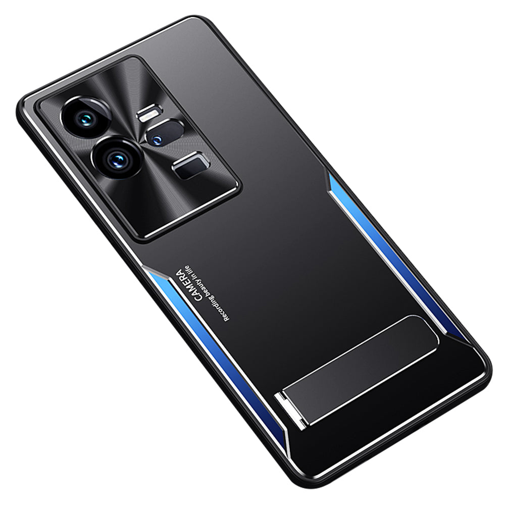 Kickstand Phone Case for vivo iQOO 11 Pro 5G , Soft TPU + Hard Aluminium Alloy Anti-fall Cover - Blue