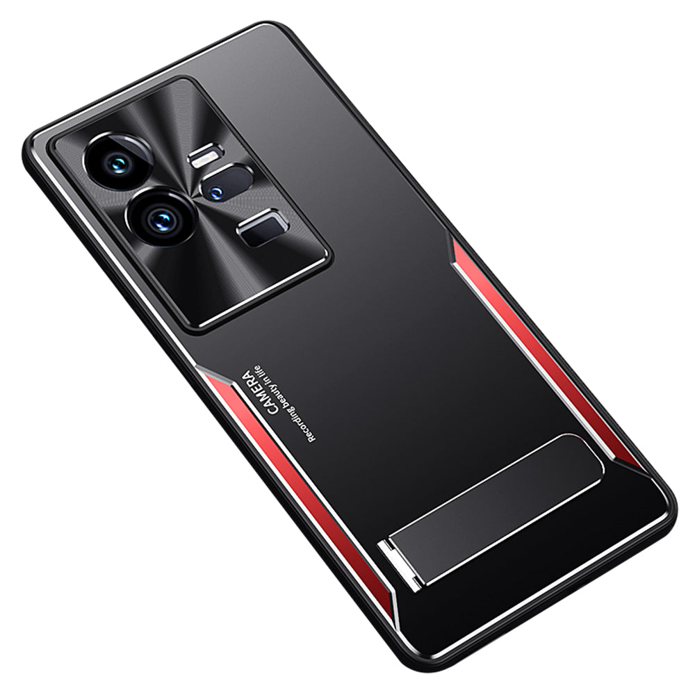 Kickstand Phone Case for vivo iQOO 11 Pro 5G , Soft TPU + Hard Aluminium Alloy Anti-fall Cover - Red