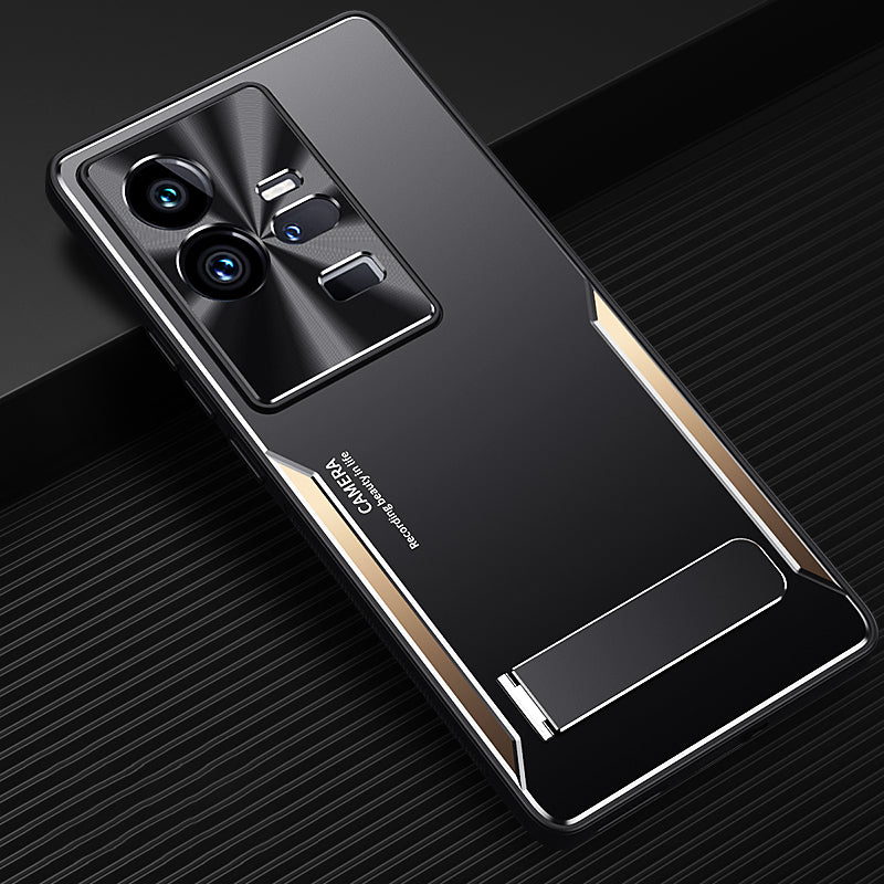 Kickstand Phone Case for vivo iQOO 11 Pro 5G , Soft TPU + Hard Aluminium Alloy Anti-fall Cover - Gold